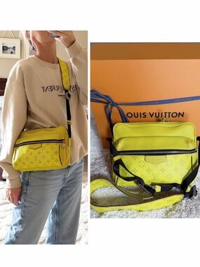Louis vuitton taigarama leather outdoor messenger mens womens monogram bag neon